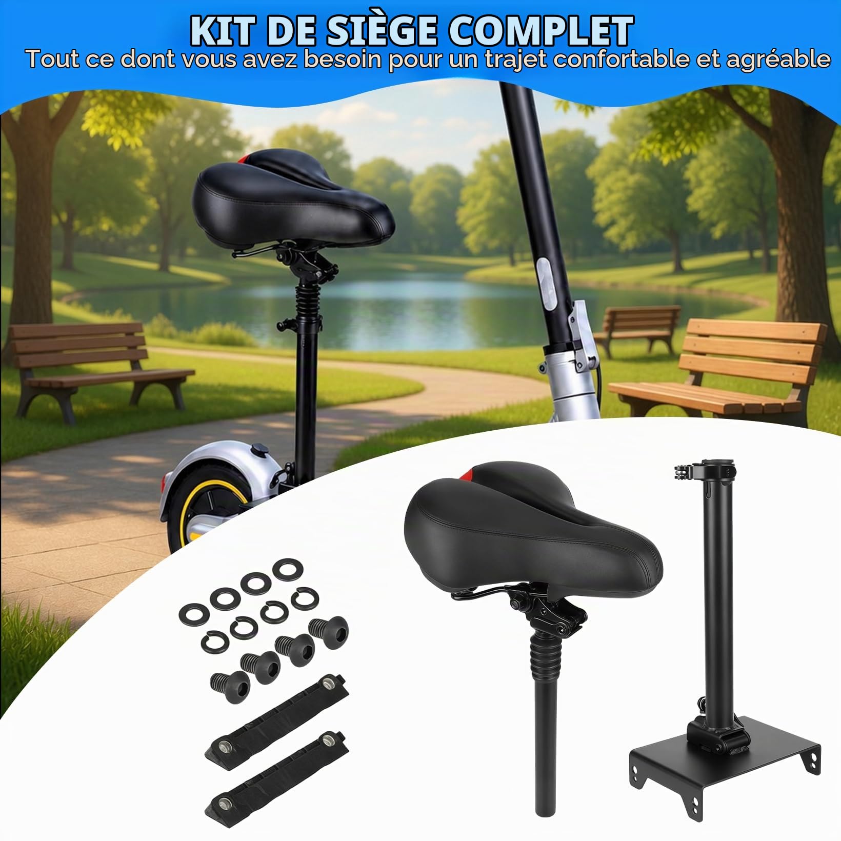 Selle réglable amortissante pour Max G30, siège réglable | avec porte-bagages portable, siège réglable, confortable et absorbant les chocs