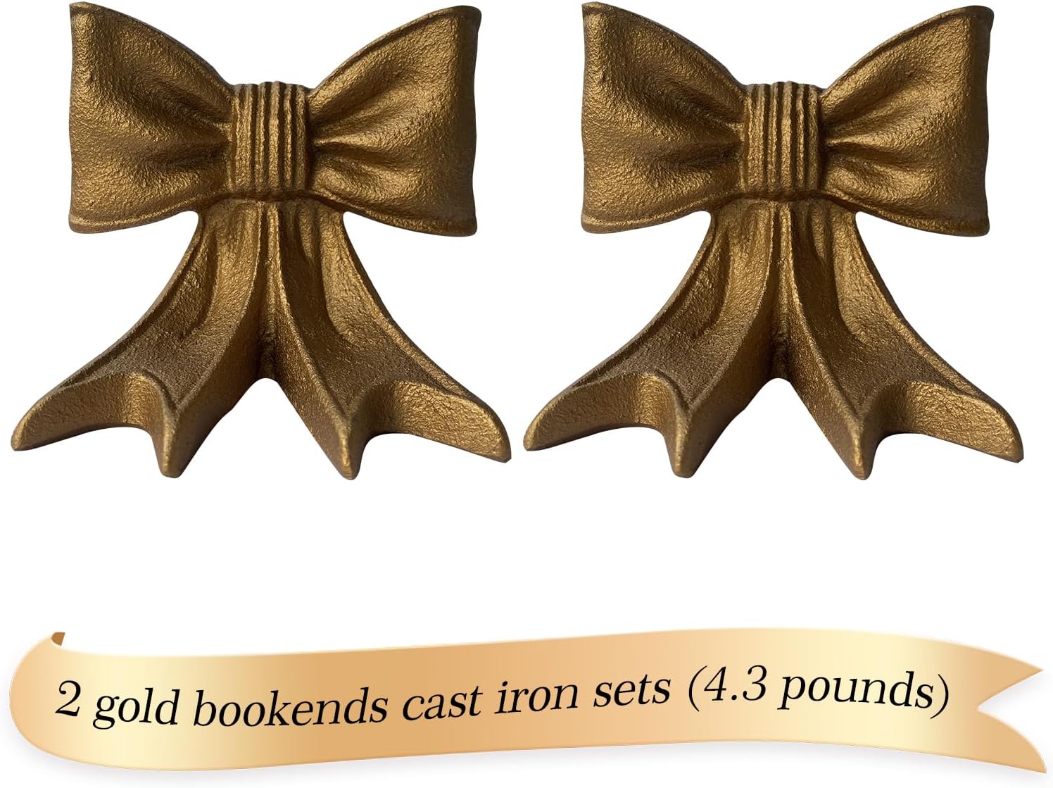 Gold Bow Bookends, Set of 2 Heavy-Duty Metal Book Ends for Heavy Books, Decorative Book Ends Holders for Shelves, Modern Home Office Desk Accent Decor(4.3 Pounds)