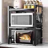 Mensola Espandibile Per Microonde A 3 Livelli - Supporto Regolabile 40-60cm Con 8 Ganci, Nero - Foto 2