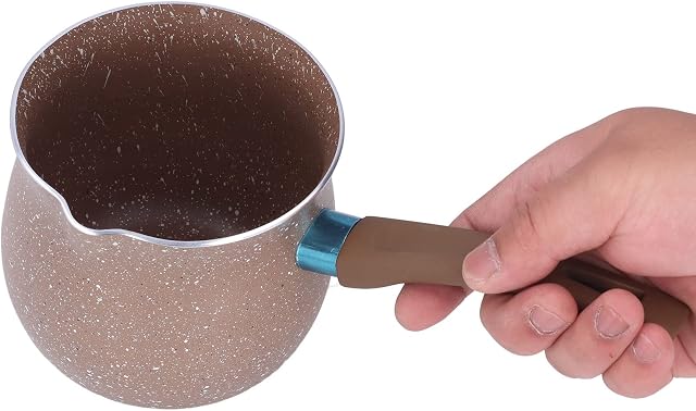 GAESHOW Milk Warmer, Aluminium Alloy Non Stick Milk Pan Mini Coffee Pot Saucepan Lightweight Kitchen Cooking Pot, Lightweight Kitchen Cooking Pot(brown)