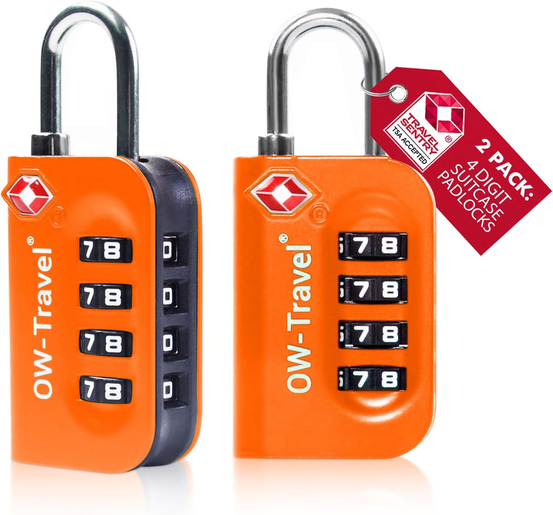 TSA Approved Luggage Locks Suitcase Locks (2 Pack Orange) 4 Digit Security Suitcase Padlock. Travel Bag Combination Luggage Padlocks for Suitcases. TSA Travel Lock for Bags and Cases