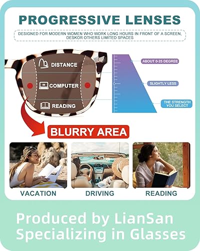 Miniatura 3 de LianSan Gafas de sol de lectura multifocales progresivas para mujeres y hombres con bisagra de resorte marco acrílico UV400 trifocal para lectores