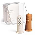 Moonkie Baby Toothbrush Finger Toothbrush Oral Cleaner Kit for 3 Months +, 2 Pcs Small (Clay/Ivory)