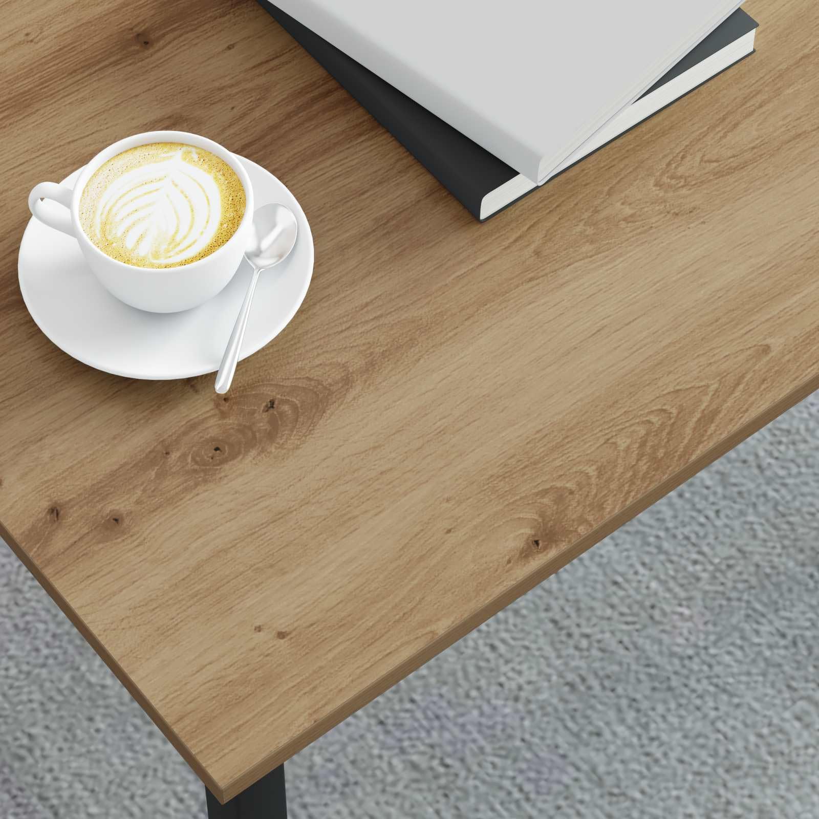 Couchtisch Kunsthandwerk Eiche 70 x 50 x 36 cm Holzwerkstoff rechteckig modern minimalistisch stabil langlebig pflegeleicht Wohnzimmer Hochwertig Metallfüße Designertisch