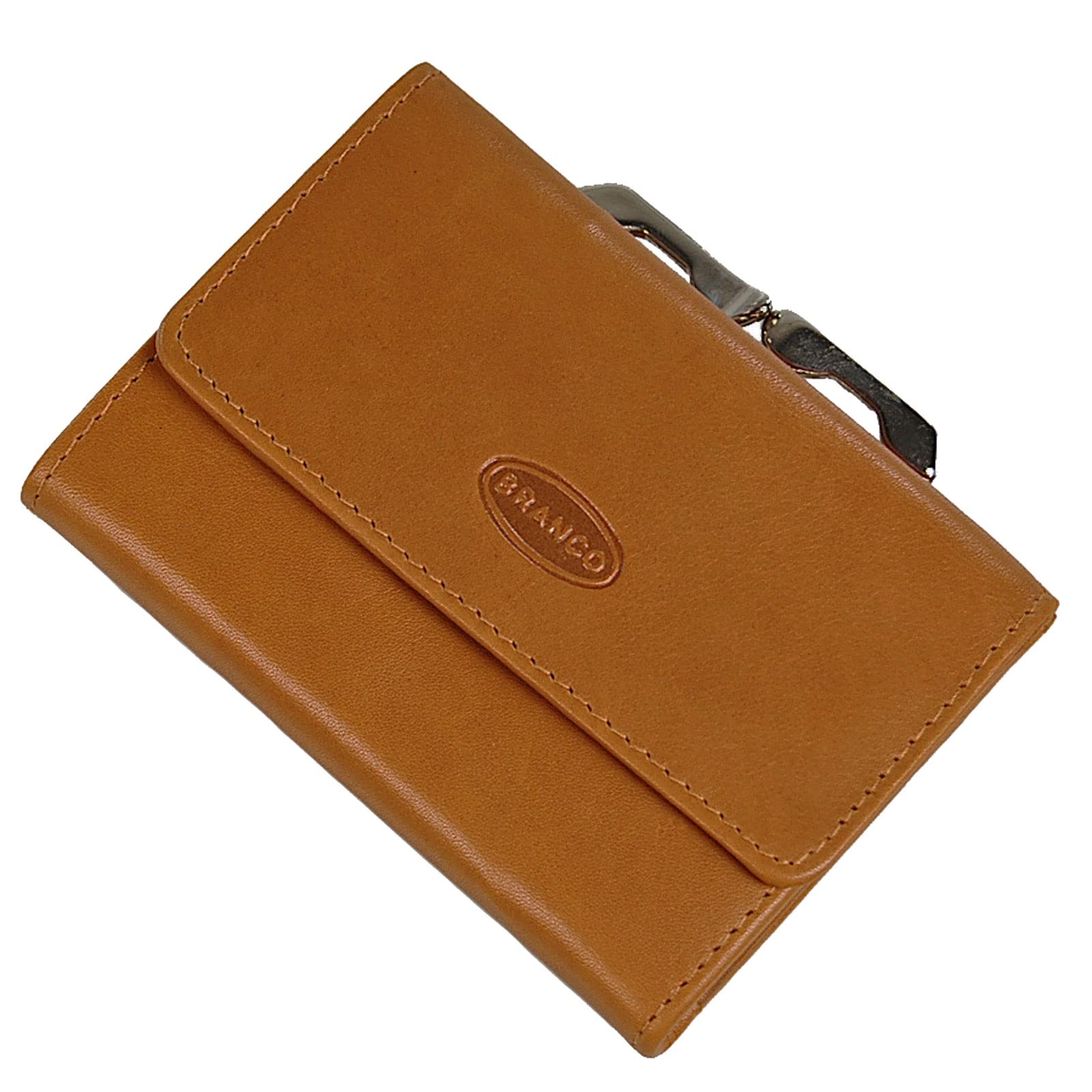 GoBago Bügelbörse Damen Leder Portemonnaie Geldbeutel Knipser 10,5 x 7,5 cm (Natur)