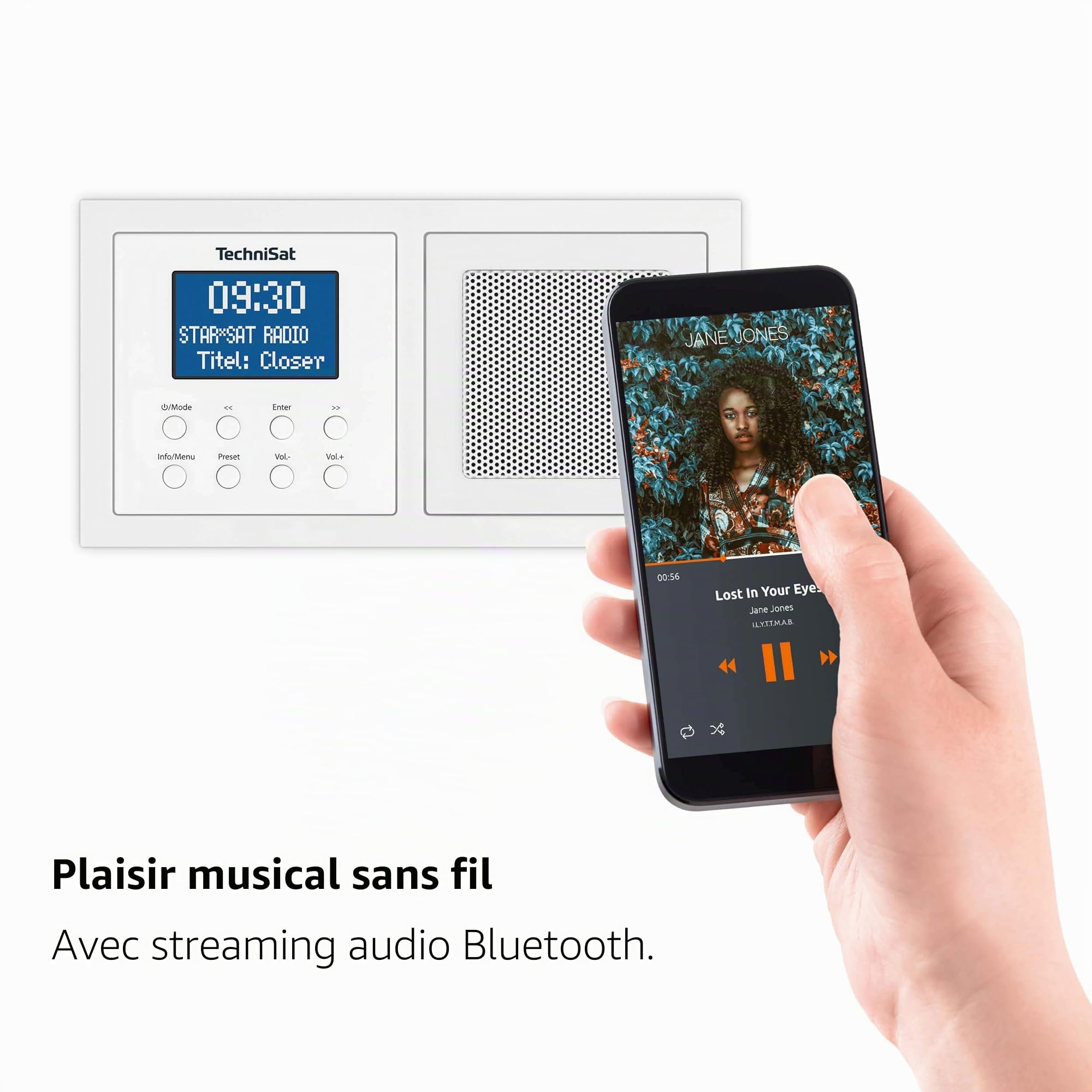 TechniSat DIGITRADIO UP 55 - Radio Dab+ encastrable pour Un Montage Flexible (Dab, FM, réception Bluetooth, écran OLED dimmable, Alarme et minuterie de Sommeil, 2 Watts) Frontale RAL 9016, Blanc