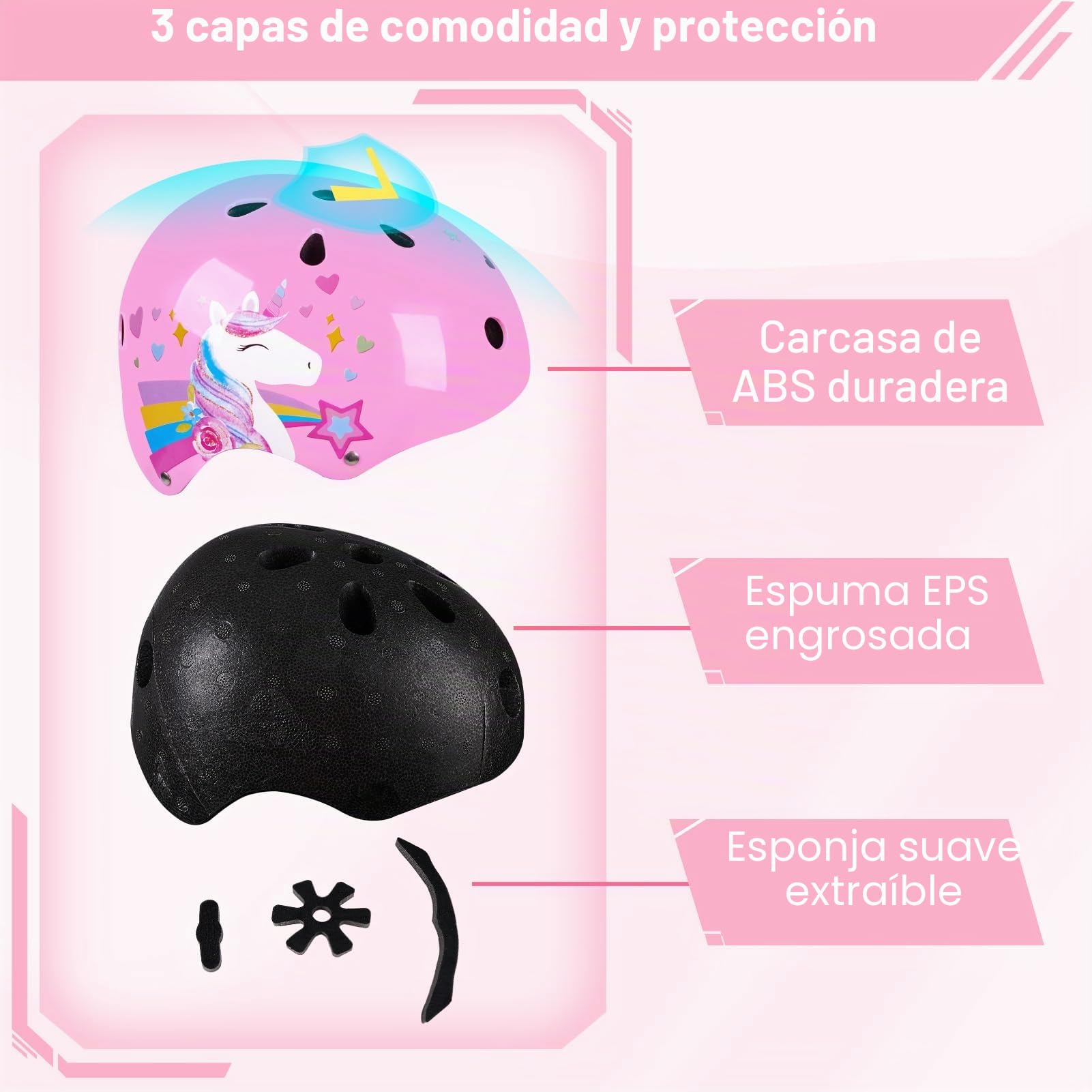 Casco Bicicleta Niños, Unicorn Castle Cascos de Ciclismo para Niños Ajustable Casco Infantil Patinete Rollerskate de 3 a 8 Años