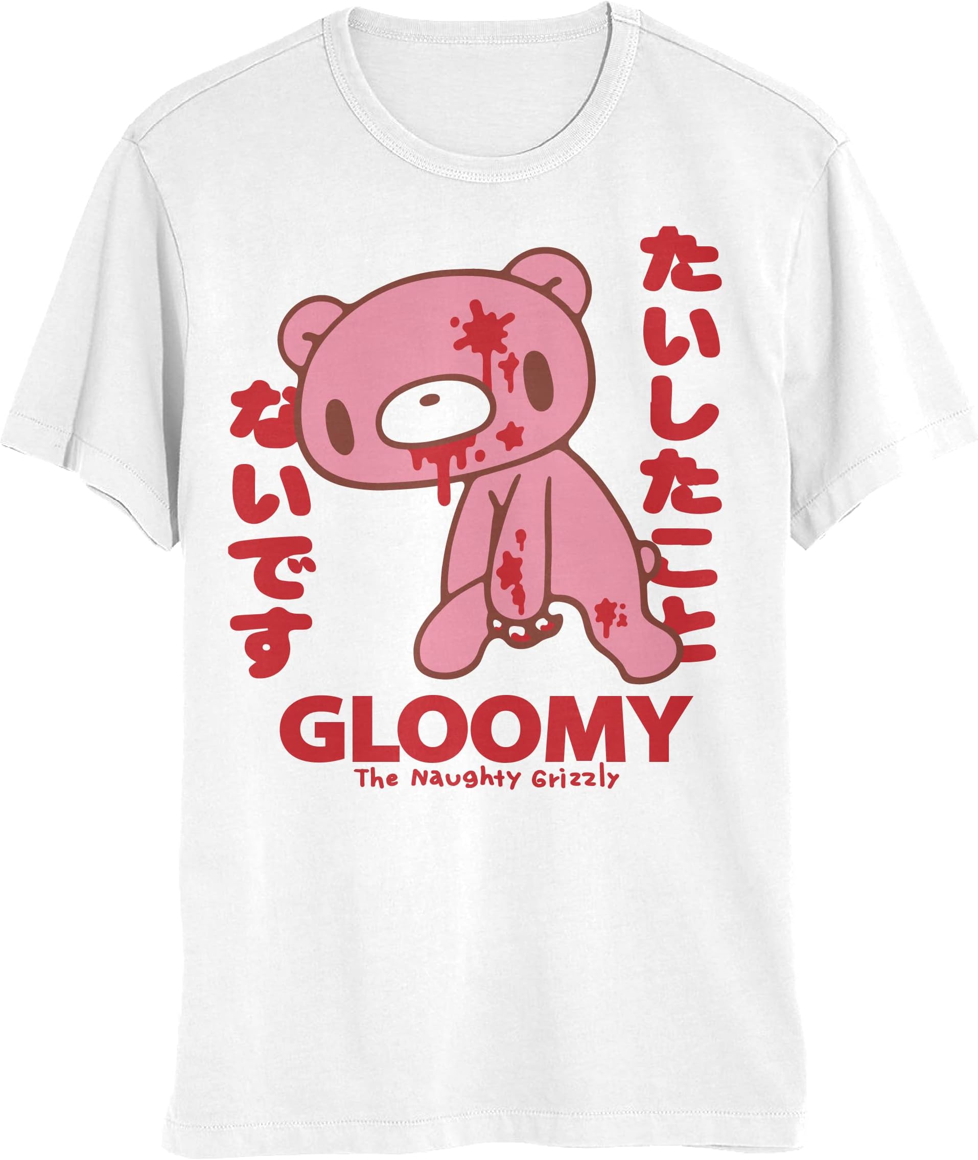 Isaac Morris LimitedGloomy Bear Mori Chack Art Bloody Kanji Men's and Women's Short Sleeve Tees, Unisex T-Shirts (Bloody Kanji White, Small)