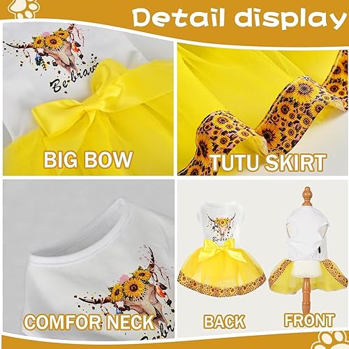 Miniatura 4 de Vestido de girasol para perro, ropa para perros pequeños y niñas, ropa ligera para perras, tul primavera y verano, ropa para cachorros, amarillo, XS