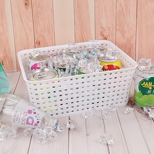 Miniatura 7 de Saedy Paquete de 6 cestas de almacenamiento de tejido de plástico, 10.03 x 7.59 x 4.09 pulgadas, contenedores organizadores de despensa blancos