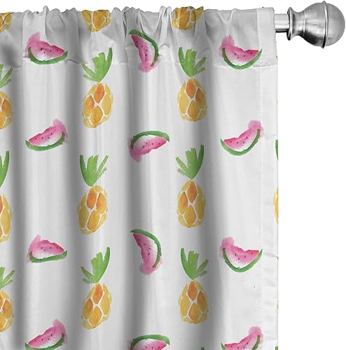 Miniatura 46 de Ambesonne - Cortinas a cuadros marrones, impresión azul asociada con cuadrados y rayas en un diseño geométrico, tratamientos de ventana, juego de 2