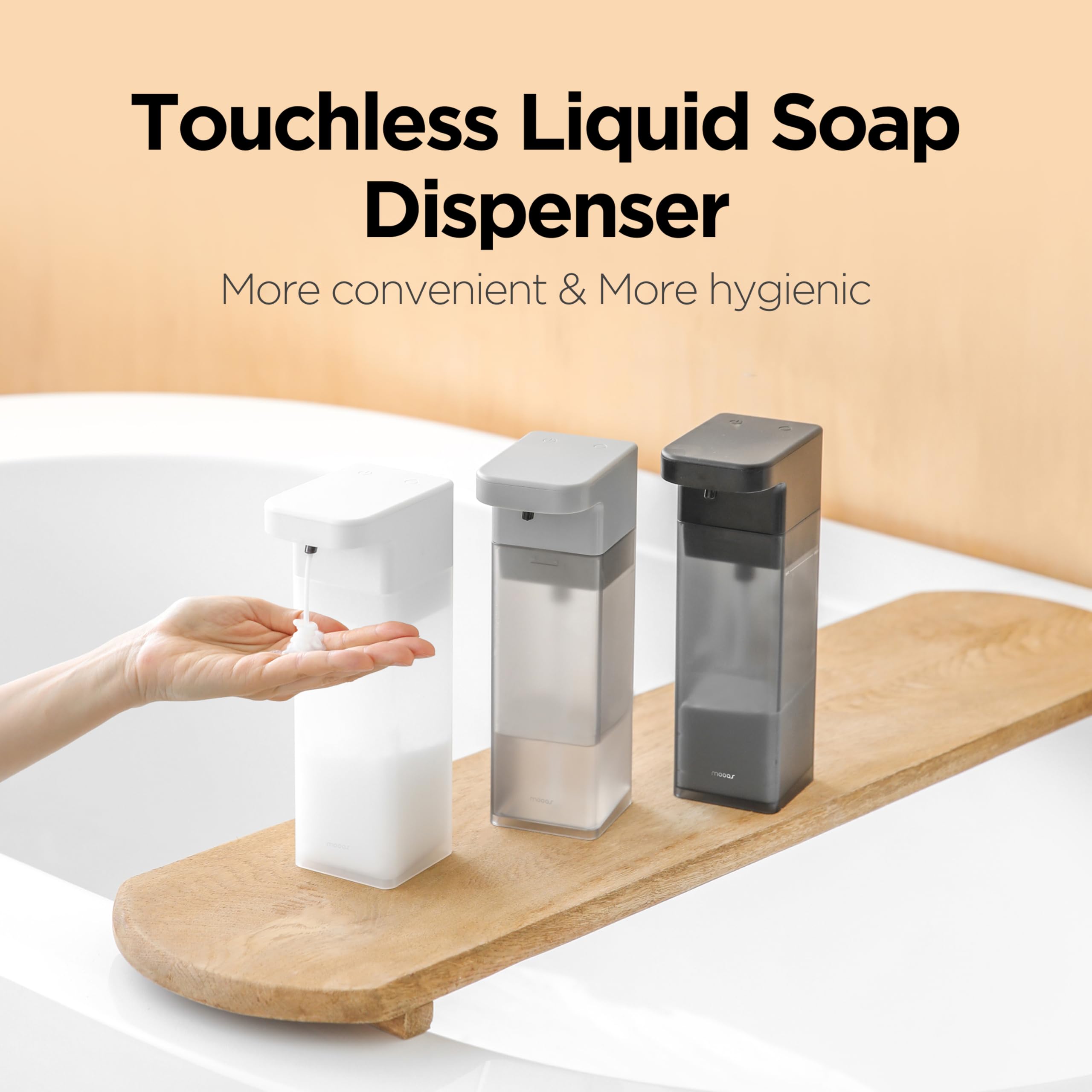 mooas Dispensador automático de jabón líquido, dispensadores de jabón de manos sin contacto de gel automático, sensor eléctrico recargable por USB, 3 niveles ajustables, IPX7, dispensador de jabón