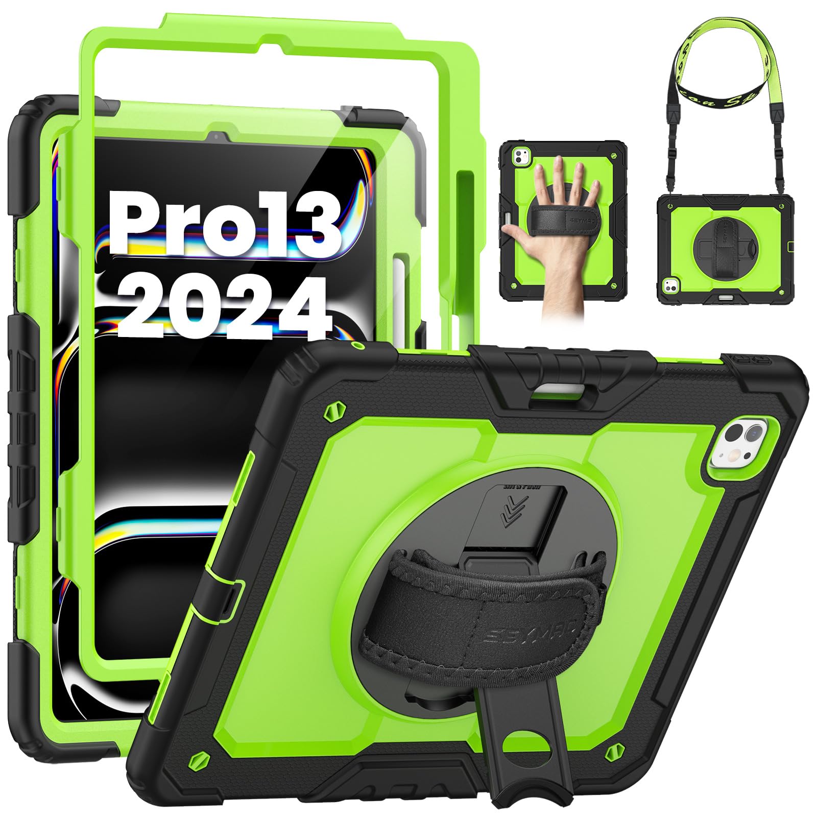 SEYMAC for iPad Pro 13 Inch Case M4 2024 (7th Generation), Heavy Duty  Shockproof Protective Case with Screen Protector, 360° Rotating Stand