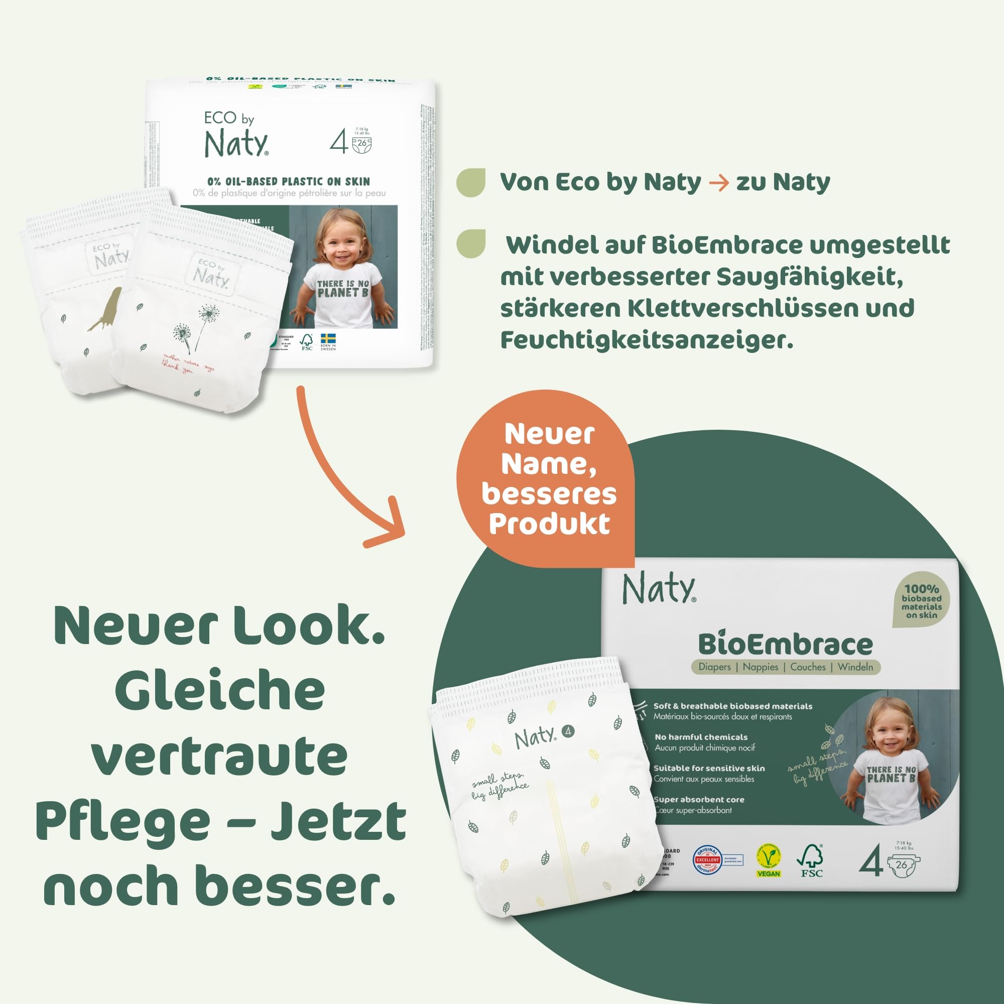 Naty BioEmbrace Baby Windeln Größe 4 (7–18 kg) 88 Stück Hypoallergen Saugstark Auslaufschutz