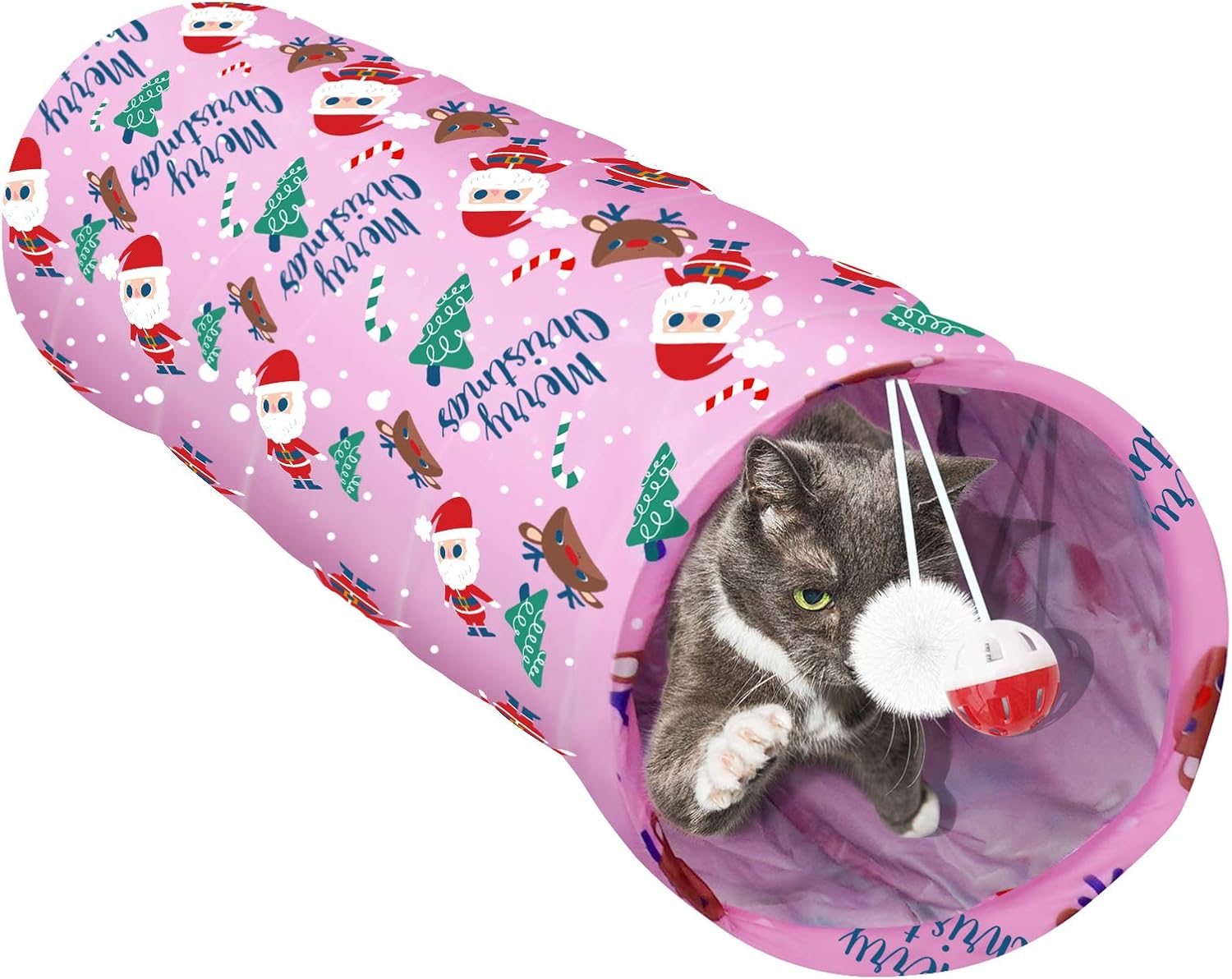 Lepawit Collapsible Cat Tunnel Tube Kitty Fun Toys with Plush Ball Lovely Bell Pink