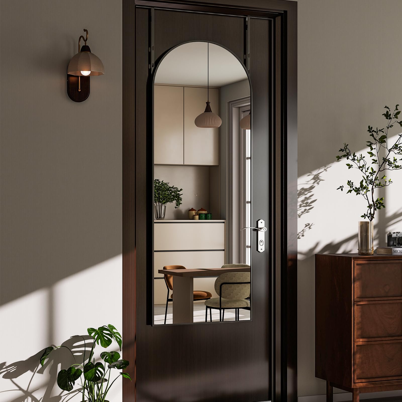 Specchio intero 127 x 41 cm, specchio curvo sopra la porta, specchio da parete con cornice in alluminio, specchio per porta per camera da letto, soggiorno, sottile, nero