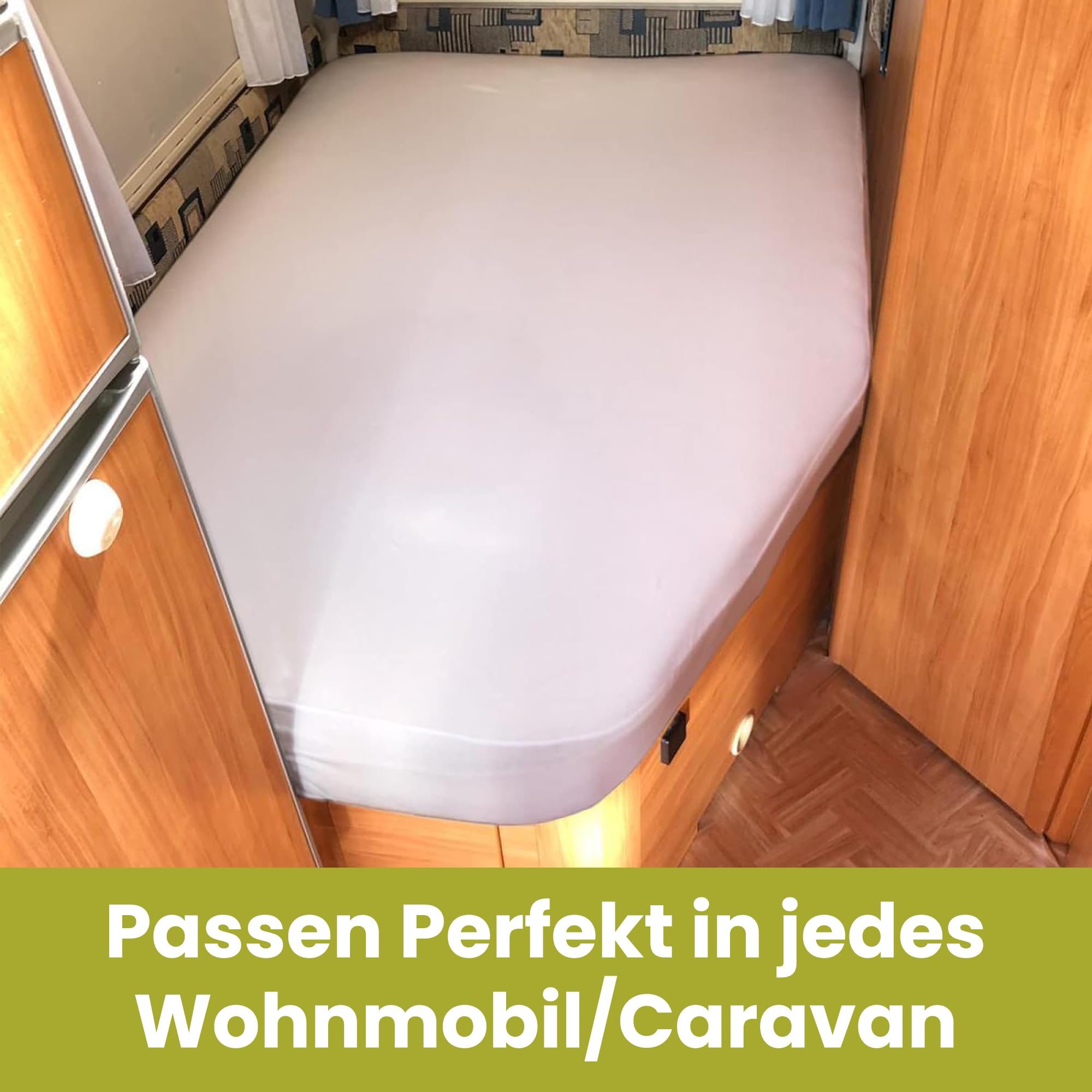 Wohnwagen - Molton Matratzenschoner - Französische Betten - für rechte Ecke französische Matratzen - Oeko-TEX - 100% Baumwolle, 1 Stück - weiß