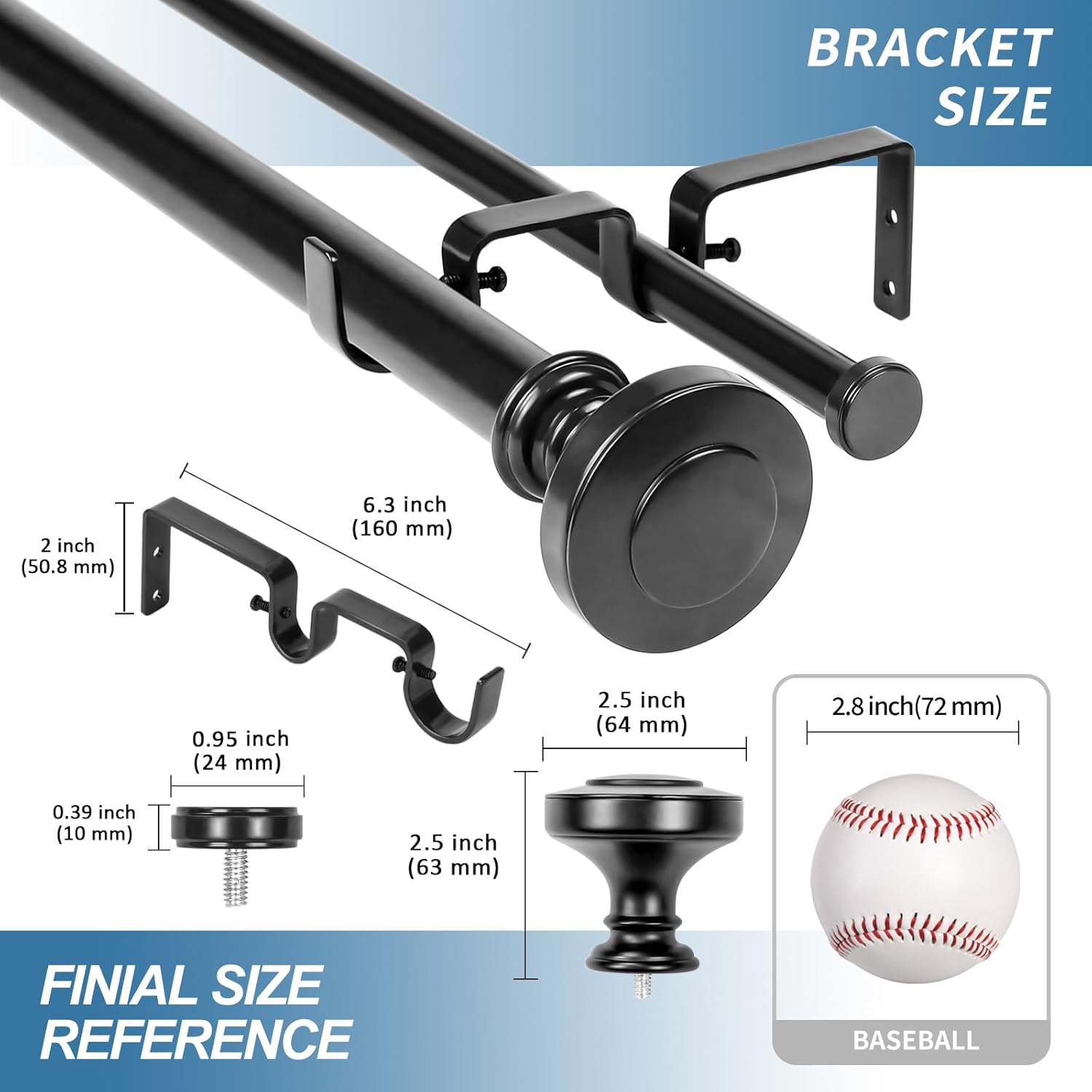 Urbanest Semplice Manhattan 1" 5/8" Double Drapery Curtain Window Rod Set - 48" to 84", Black