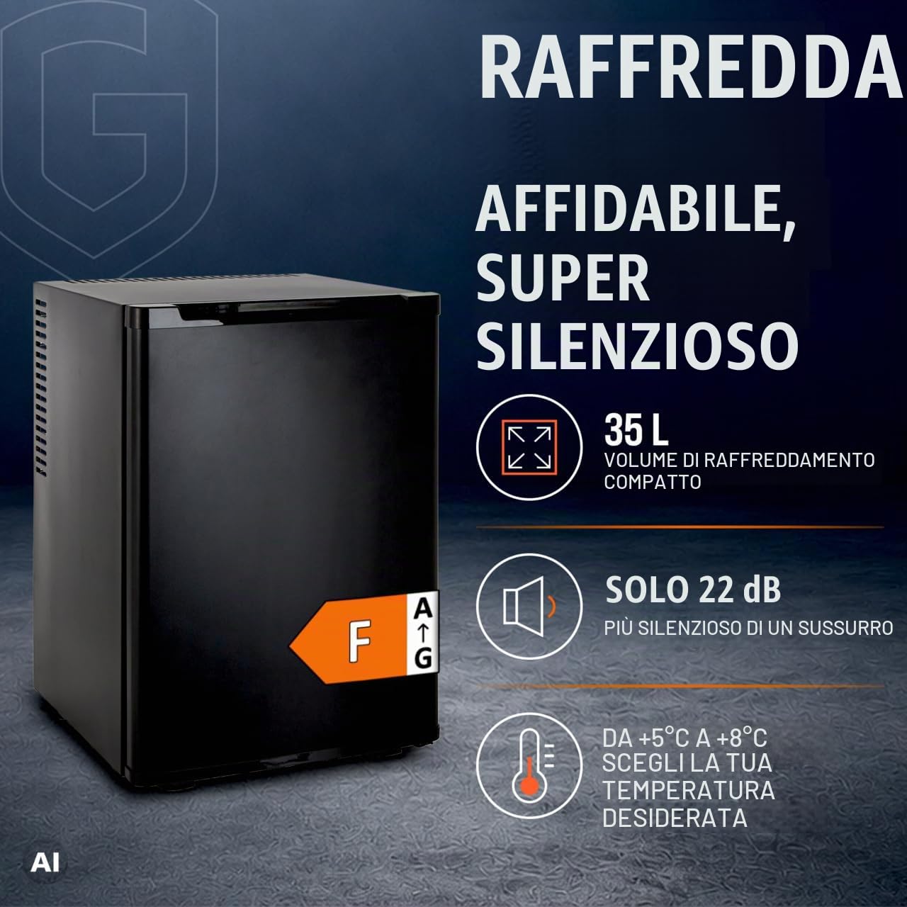GastroHero Minibar 35 L, illuminazione interna a LED, colore nero, USHF-40A