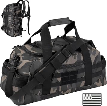 Hannibal Tactical 35L Large Duffle Bag, 3-in-1 Tactical Backpack MOLLE Pack for Sports/Gym/Outdoor, Black Camo