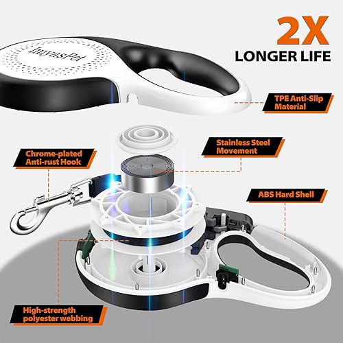 Miniatura 2 de Correa retráctil para perro con cable a prueba de mordidas, correa para caminar para mascotas con dispensador de bolsas de excrementos, correas