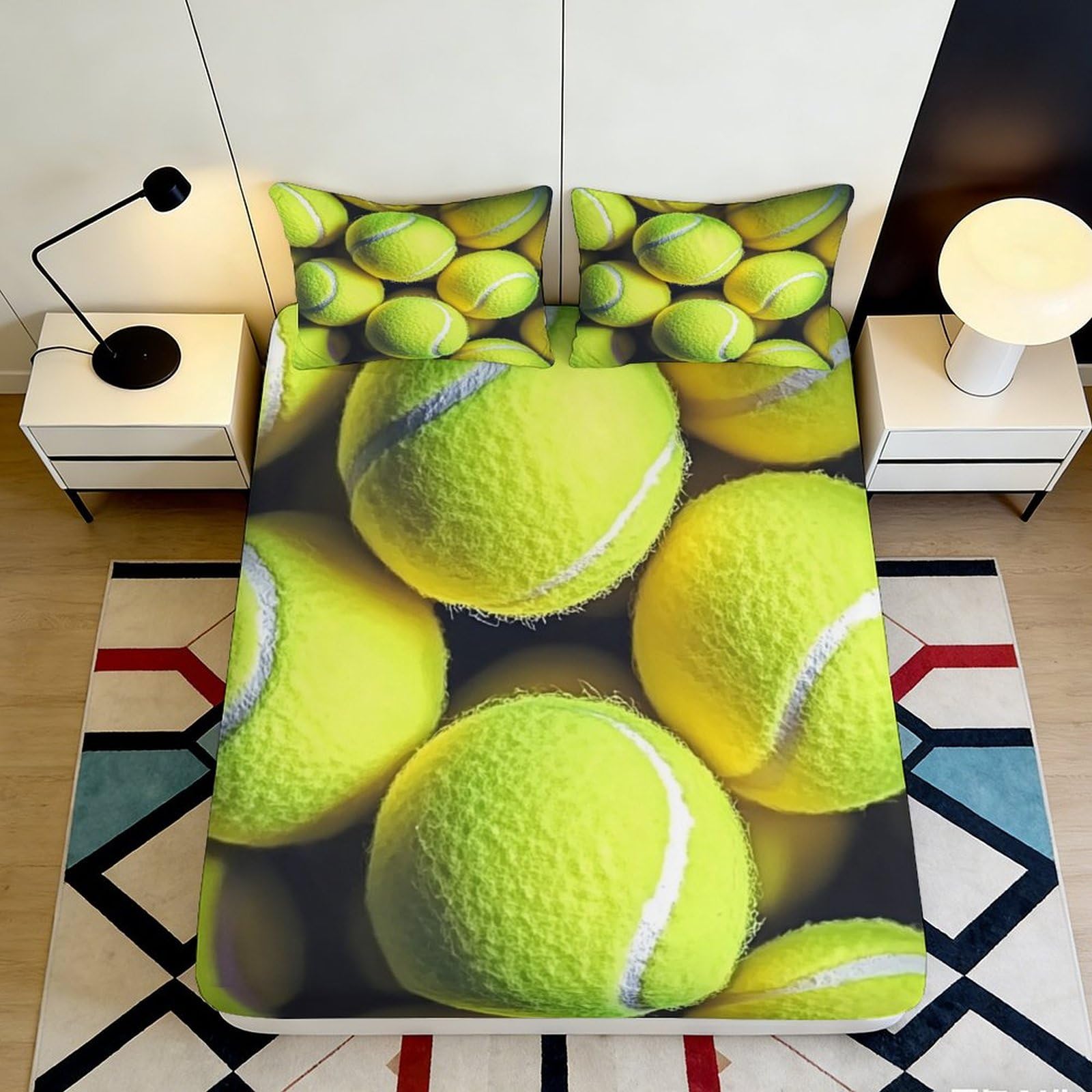 Pnayamiorkfel Style-5 3D Printed Tennis Ball Fitted Sheet Microfiber Soft Non-Slip Bed Cover For Bedroom Decor Dorm Guest Room Easy Care 90X200x25cm