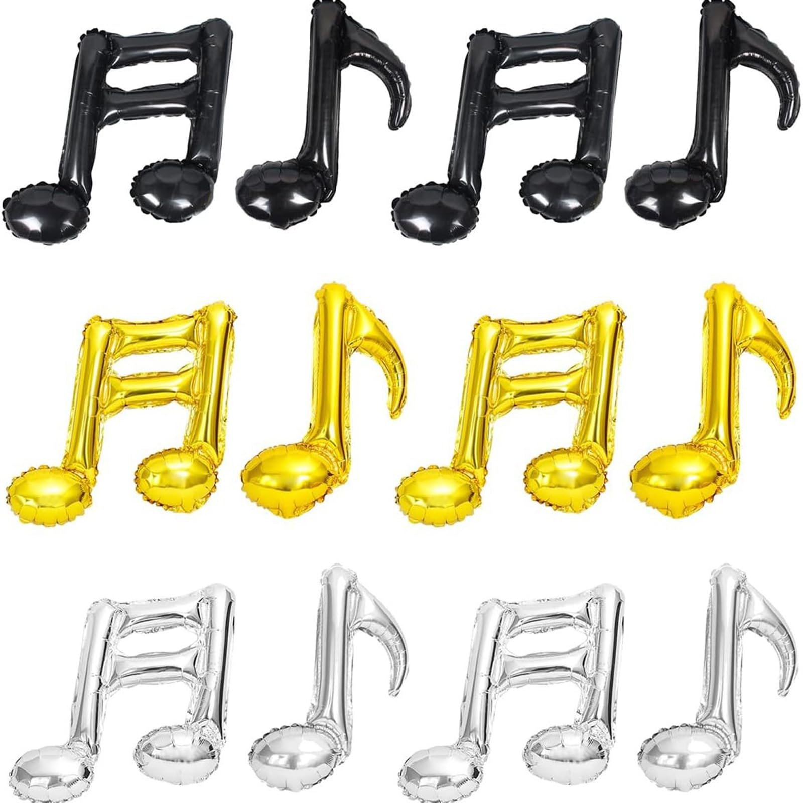 Music Note Balloons - 12 Pack Elegant Foil Balloons for Adult Parties, Self-Sealing & Easy to Inflate, Black Gold Silver Music Theme Decorations