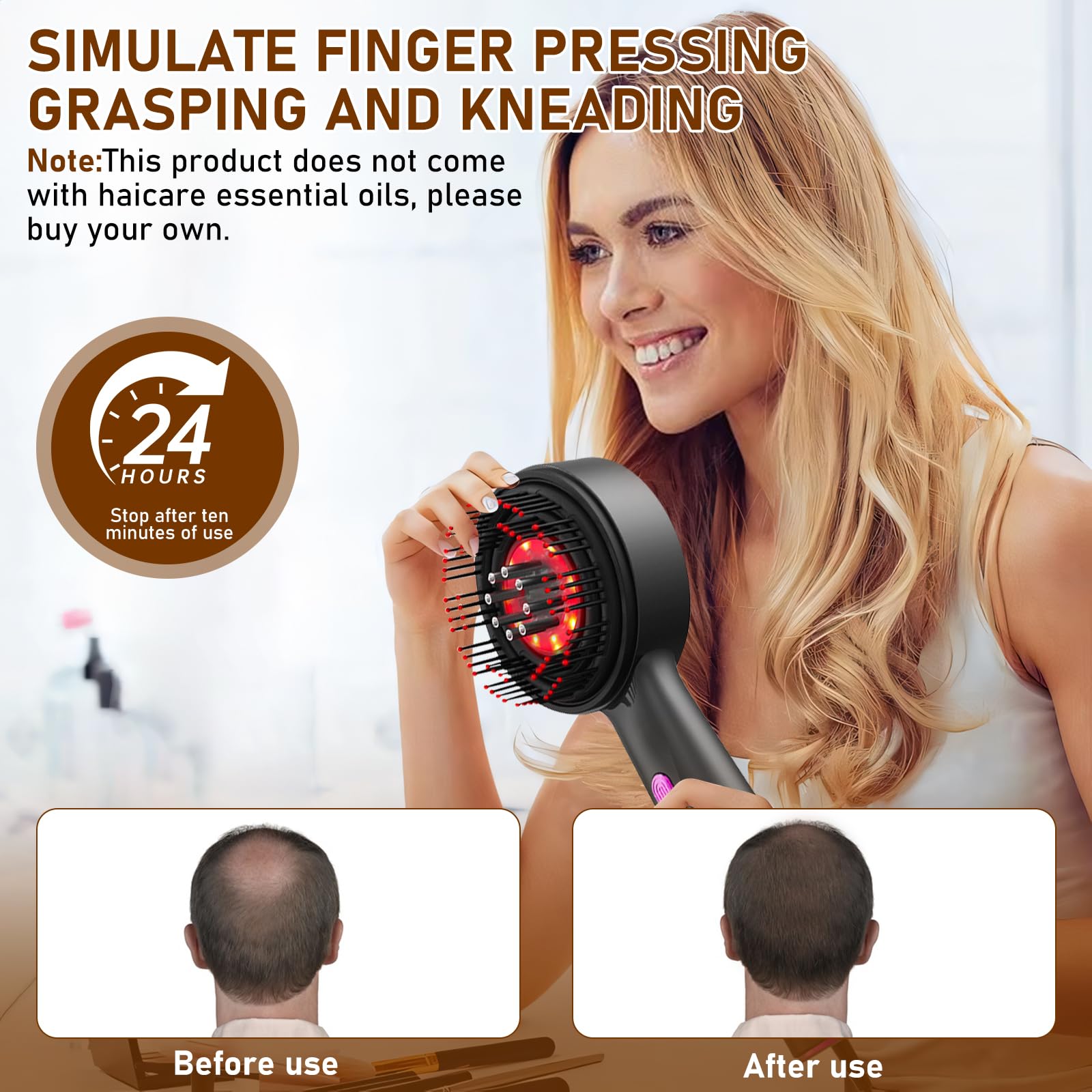 WingFly Kopfmassagegerät Elektrisch, 2-in-1 Kopfhaut Massagebürste Elektrisch und Haaröl Applikator, 3 Modi Elektrische Haarbürste mit Rotlicht Serum-Flüssigkeitskabine, 360° Knetmassage (Grau)