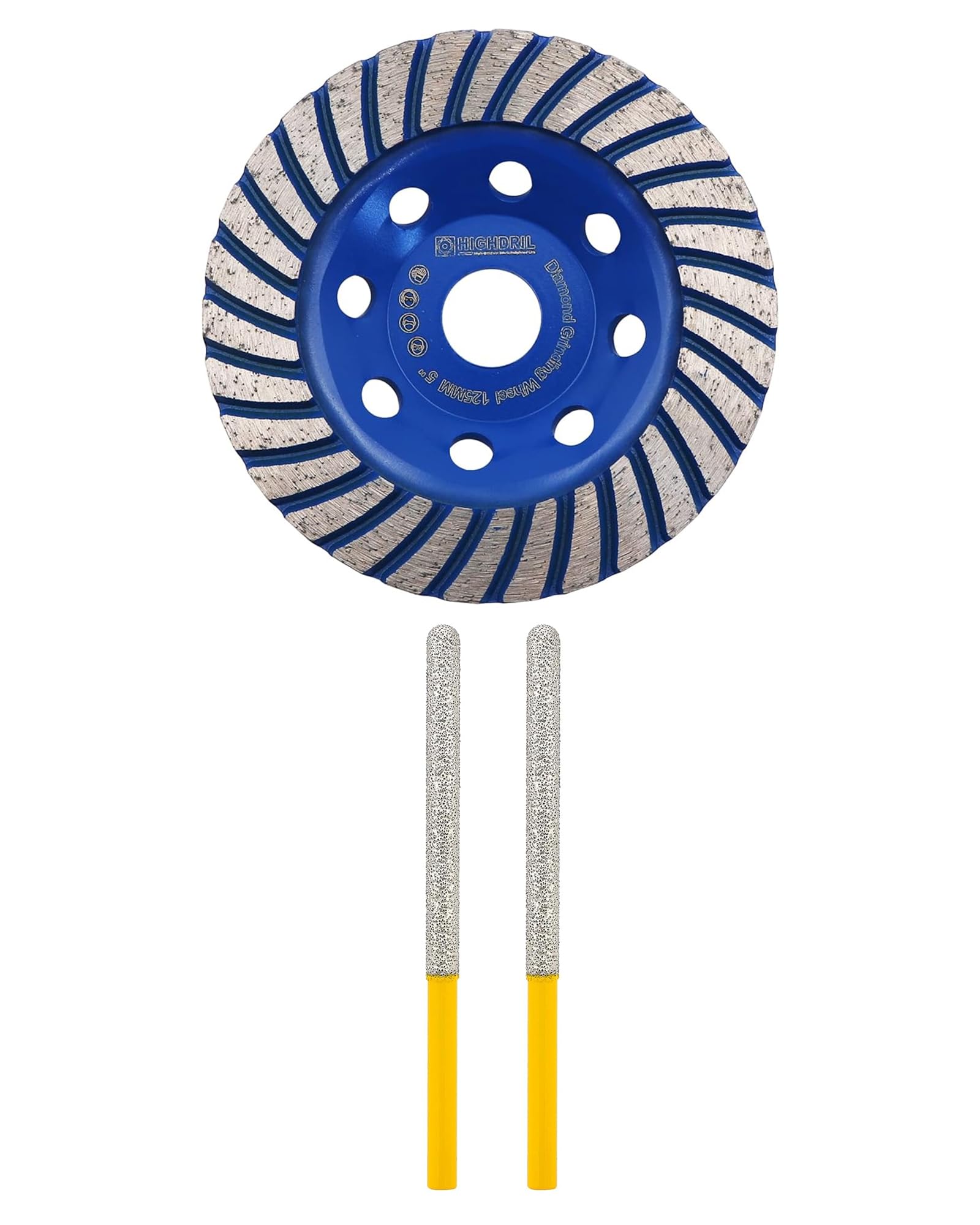 HIGHDRIL Disque Diamant Meuleuse 125mm et HIGHDRIL Pointe Diamantée - 2 Pièces 74 mm x 7,2 mm