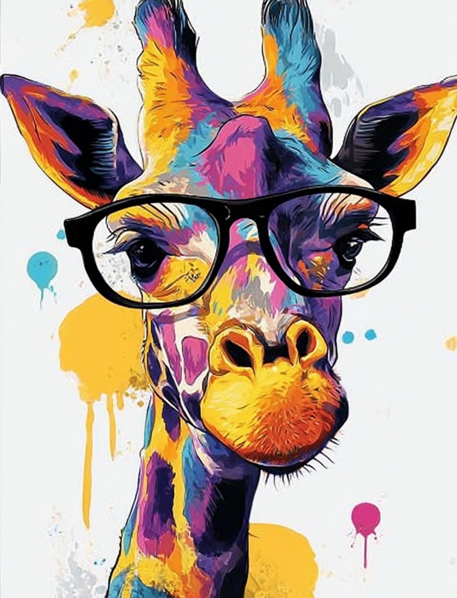 WANGWANGMIAO Paint by Numbers for Adults Colorful Giraffe, Painting by Numbers for Adult Canvas Crafts Kits, DIY kit for Relax and De-Stress Home Gift 16x20inch，with Frame