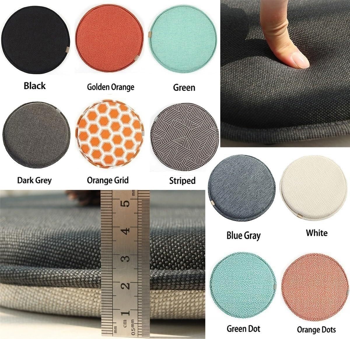 Lot de 4/6/2 Coussins de Chaise de Cuisine Ronds avec Attaches, diamètre 30 cm/33 cm/35 cm/40 cm/45 cm, for chaises de Salle à Manger, extérieur, Jardin, Cuisine, Bureau, Salon(I,6PCS-40CM)