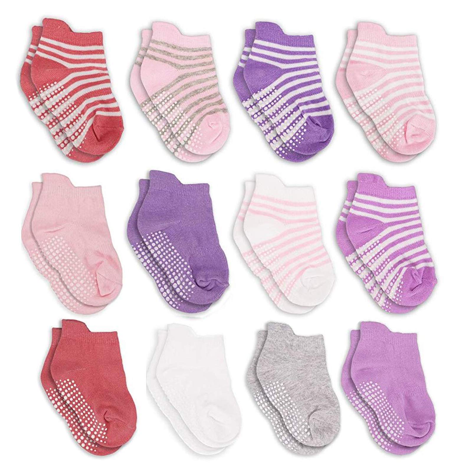 Fly love 12 Pack Baby Toddlers Grips Ankle Socks Kids Non Slip Anti Skid Low Cut Cotton Gift Socks