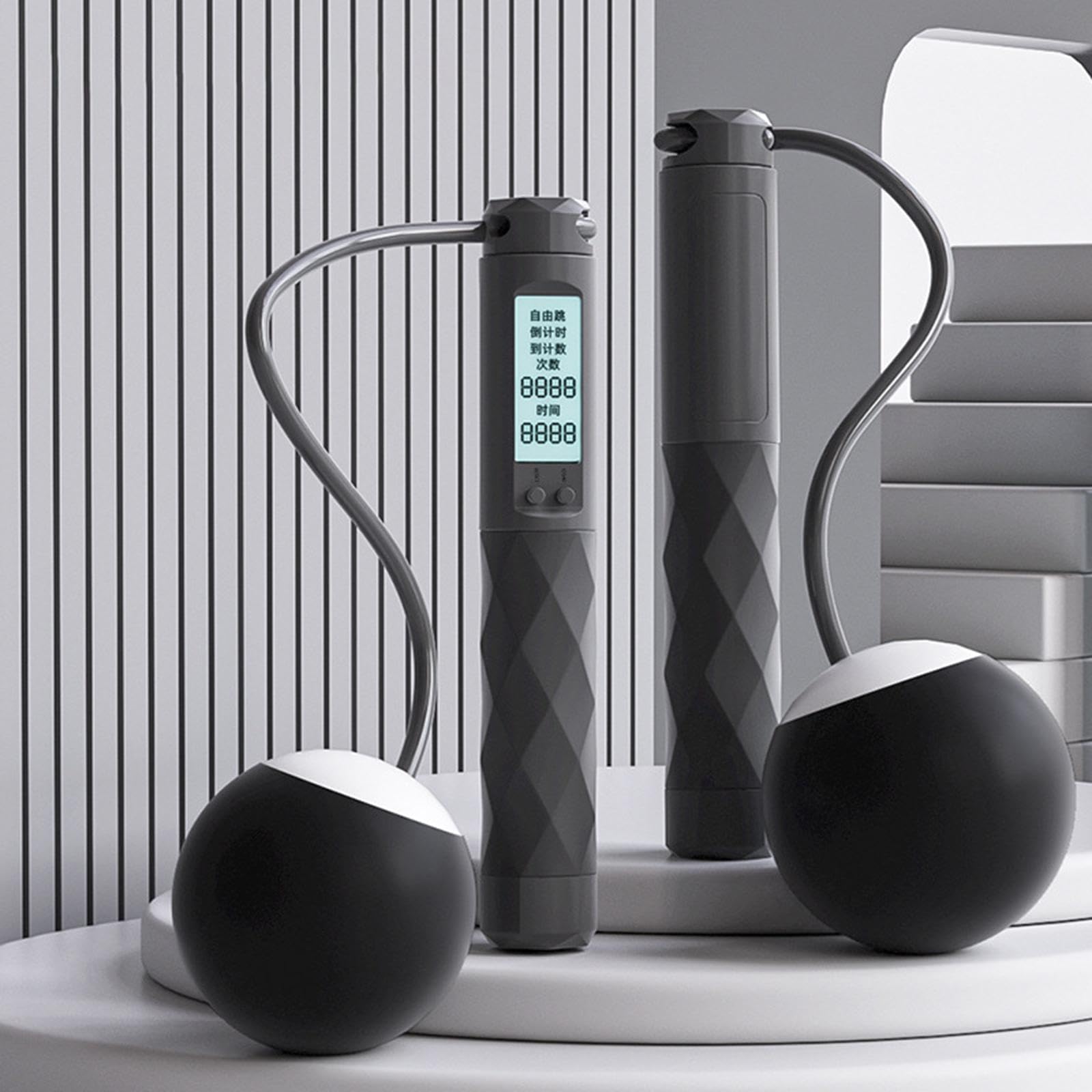 Springseil, verstellbar, mit Kalorienzähler, für Fitness, Fitnessstudio, Zuhause, Schwarz