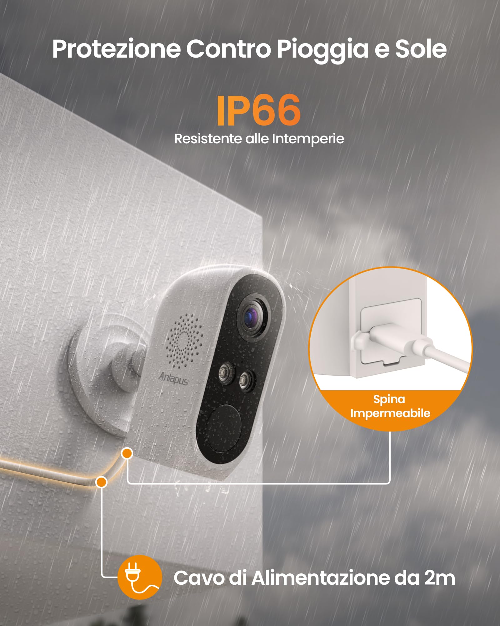 Anlapus 2K, 3MP Confezione da 2 Telecamere di Sorveglianza WiFi 6 Esterno/Interno, Visione Notturna a Colori, Rilevamento Persona/Veicolo, Allarme Acustico e Luminoso, Registrazione 24/7