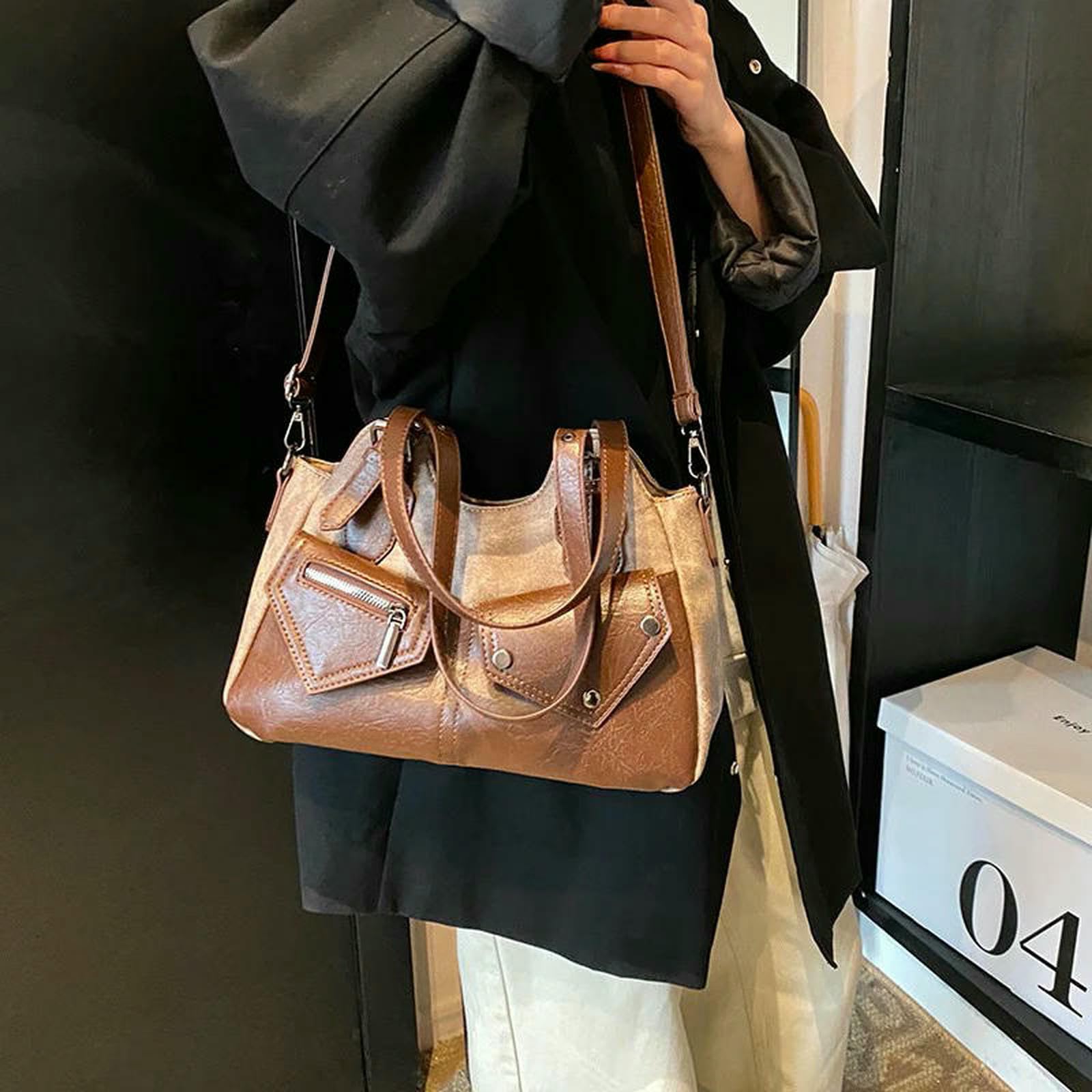Schultertasche Damen Retro Trendige Umhängetaschen Handtasche Modische Vielseitige Taschen Einfache Personalisierte Damentaschen-kaffee-32x12x23cm