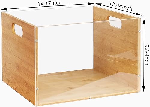 Miniatura 4 de Caja de almacenamiento para álbumes de discos, caja de discos de vinilo acrílico y bambú, caja multifuncional con soporte para discos visible, con