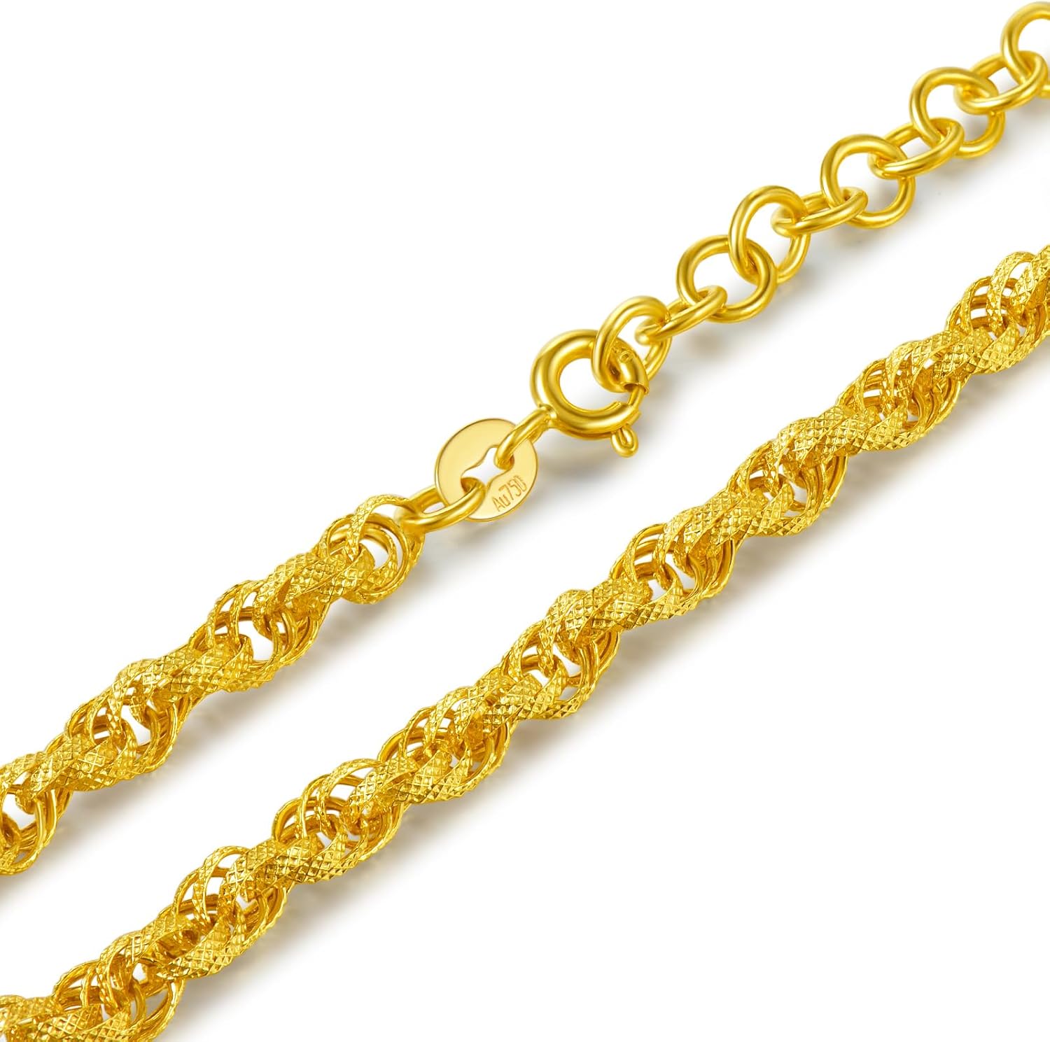 FANCIME 18K Solid Yellow Gold Bracelet for Women Men, Bold Strand Braided Chain Mesh Bracelet, Durable & Chunky Style Fine Jewelry Gift, Lenghth 7.5 inch