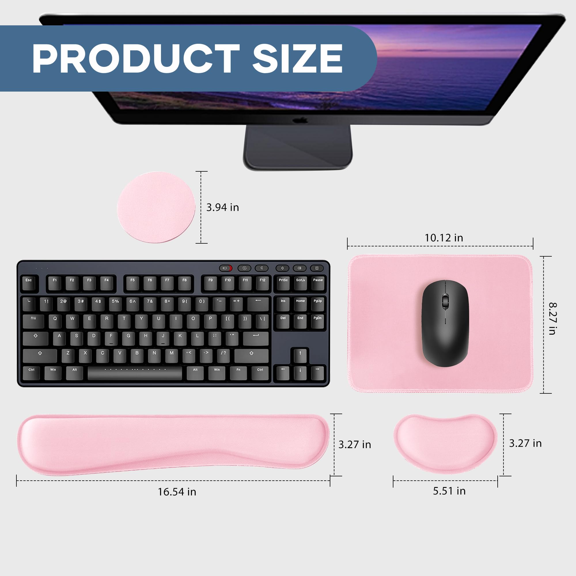 ABRONDA Office Ergonomic Memory Foam Computer Mouse and Keyboard Wrist Rest pad Support Carpal Tunnel, Wrist Rest for Keyboard and Mouse, Wrist Support Set