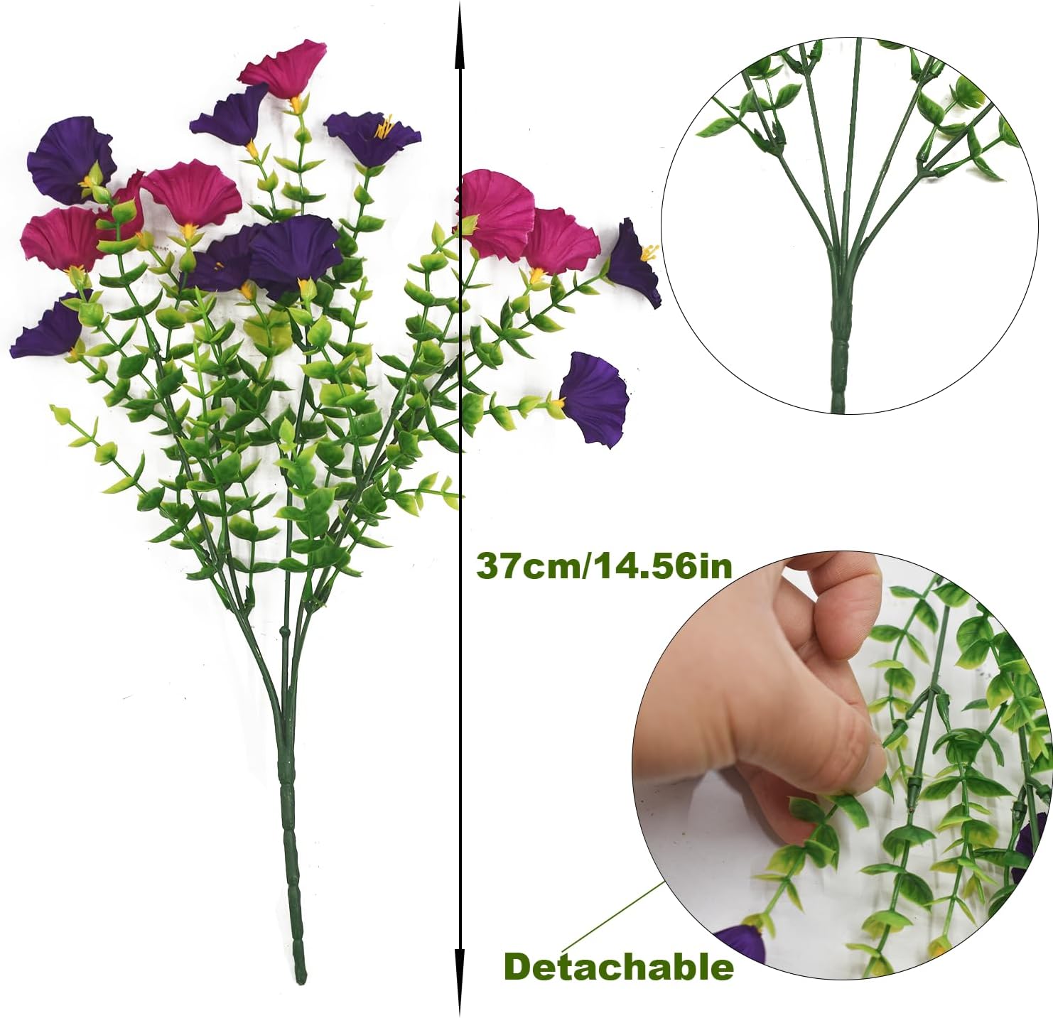 12 Bundle Artificial Flowers for Outdoor,UV Resistant Fake Silk Flowers, Realistic Faux Petunia Plants for Outside Indoor Porch Patio Window Box Planter Shrubs Home Decor Purple Fuchsia - Image 2