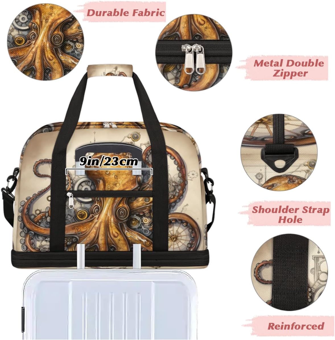 QsirBC Octopuses Design Theme Gym Bag for Women Duffle Tote with Shoes Compartment Men Weekender Duffel for Dance Travel Sports Swimming Overnight