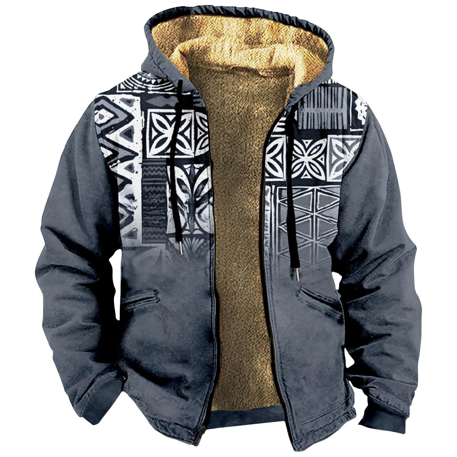 Generisch Winterjacke Herren Warm Mit Kapuze Und Reißverschluss Fleecejacke Arbeitsjacke Männer Gefütterte Jack Outdoorjacke Sweatjacke Freizeitjacke Für Alltag