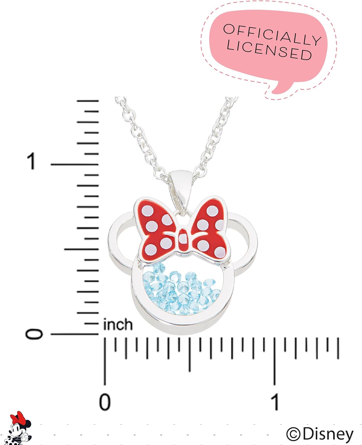 Disney Women and Birthstone Jewelry - Minnie Mouse Cubic Zirconia Shaker Pendant Necklace, Silver Plated, 18+2" Extender