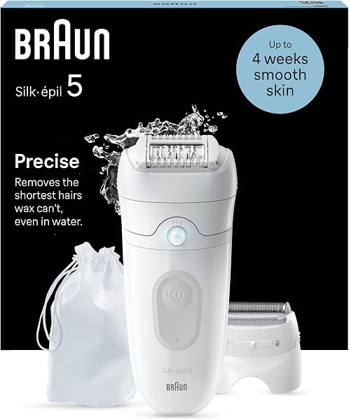 Braun Silk-épil 5, Depiladora Eléctrica Mujer para Una Eliminación del Vello Fácil, Depilación en Seco Y en Mojado, con Cabezal de Rasuradora, Piel Suave Duradera, 5-041, Blanco/Gris - 1