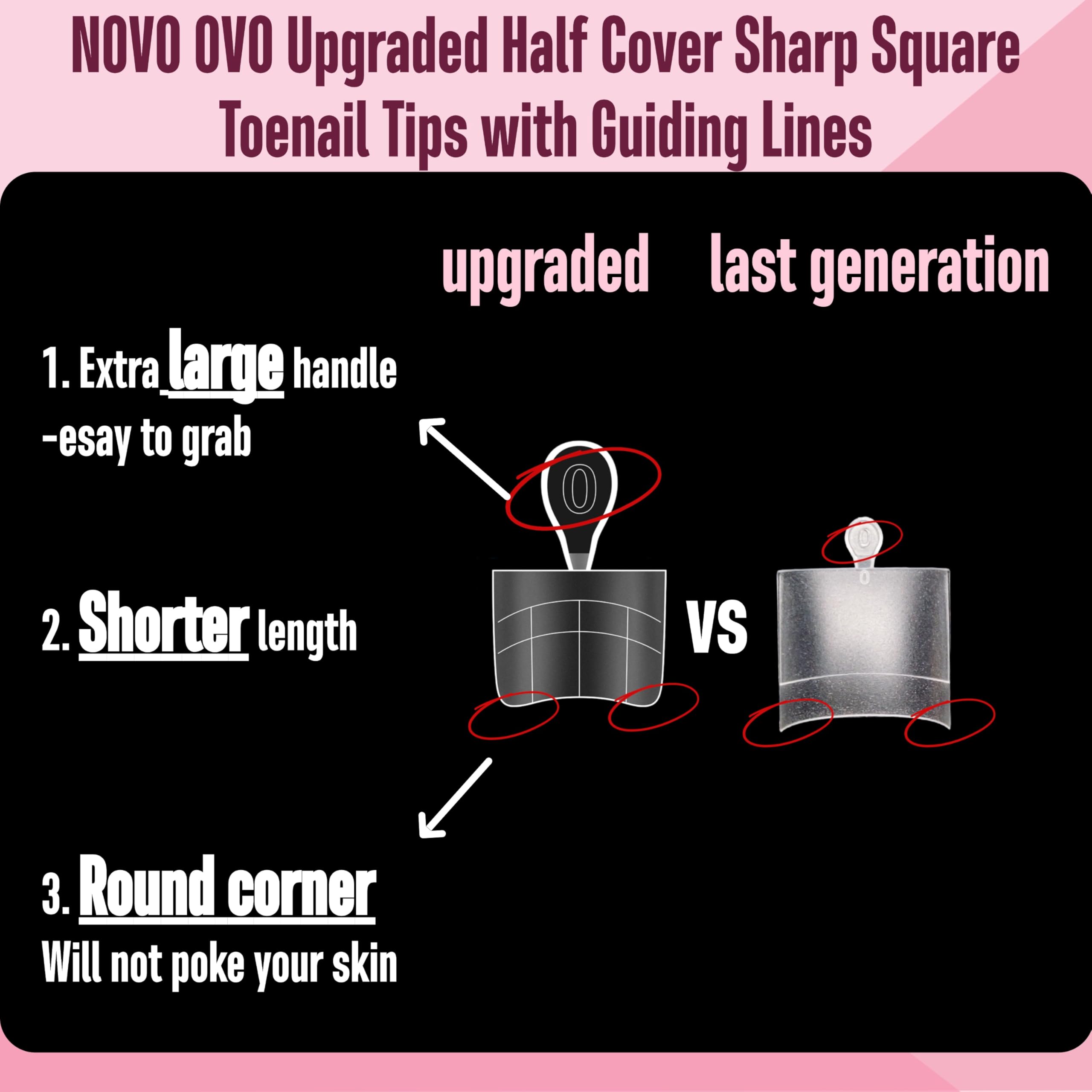 NOVO OVO Upgraded Flexible Half Cover Soft Gel Fake Toe Nail Tips with Auxiliary Line for Toenail Extension Sharp Square Medium Wide for Men Women Acrylic pedicure in Salon x 15 Sizes 300 Pcs - Image 3