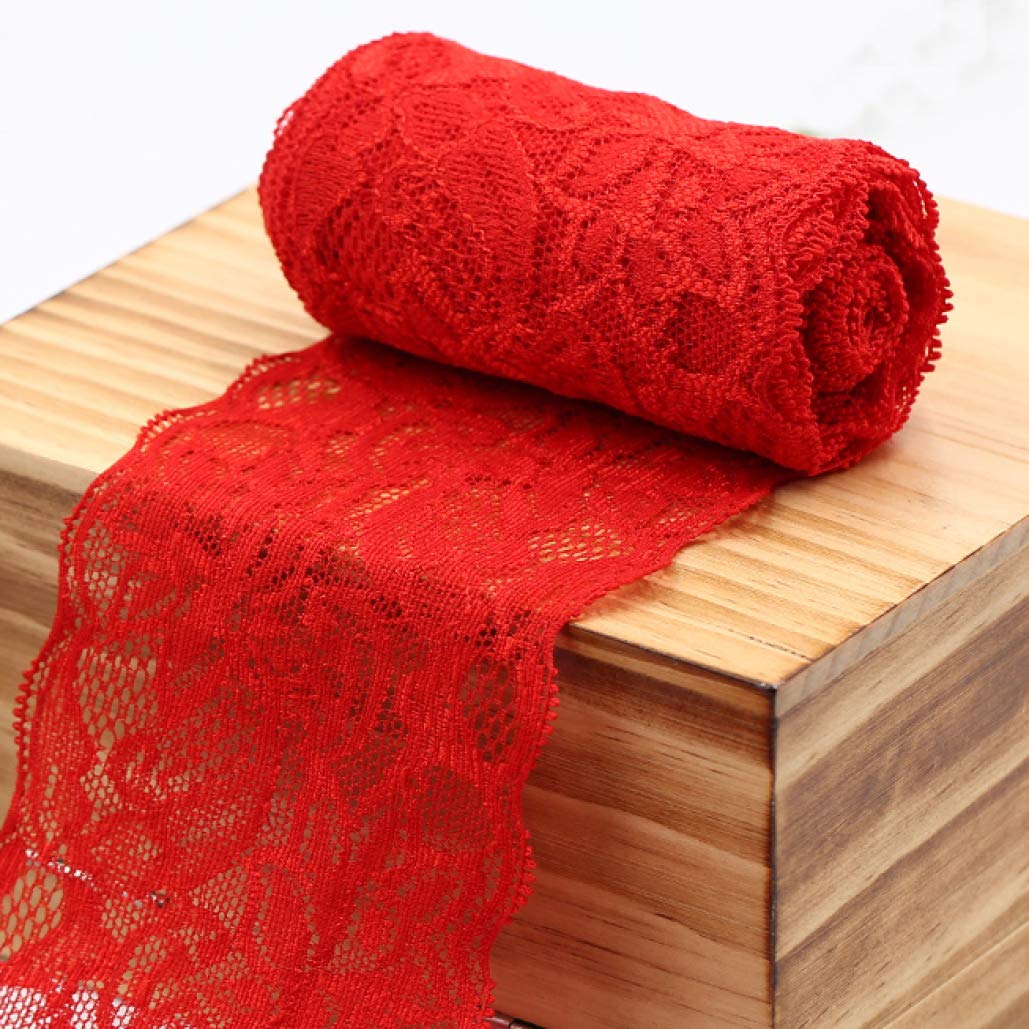Cinta elástica con estampado Floral de LICRA con adorno de encaje for decoraciones de boda, envoltura for hacer lazos for el cabello(Burgundy)