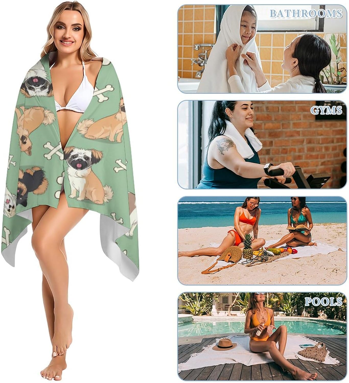 Cute Puppy Bath Towel Beach Towels Quick Dry Oversized Bath Blanket Highly Absorbent Towel for Women Men 160x80cm