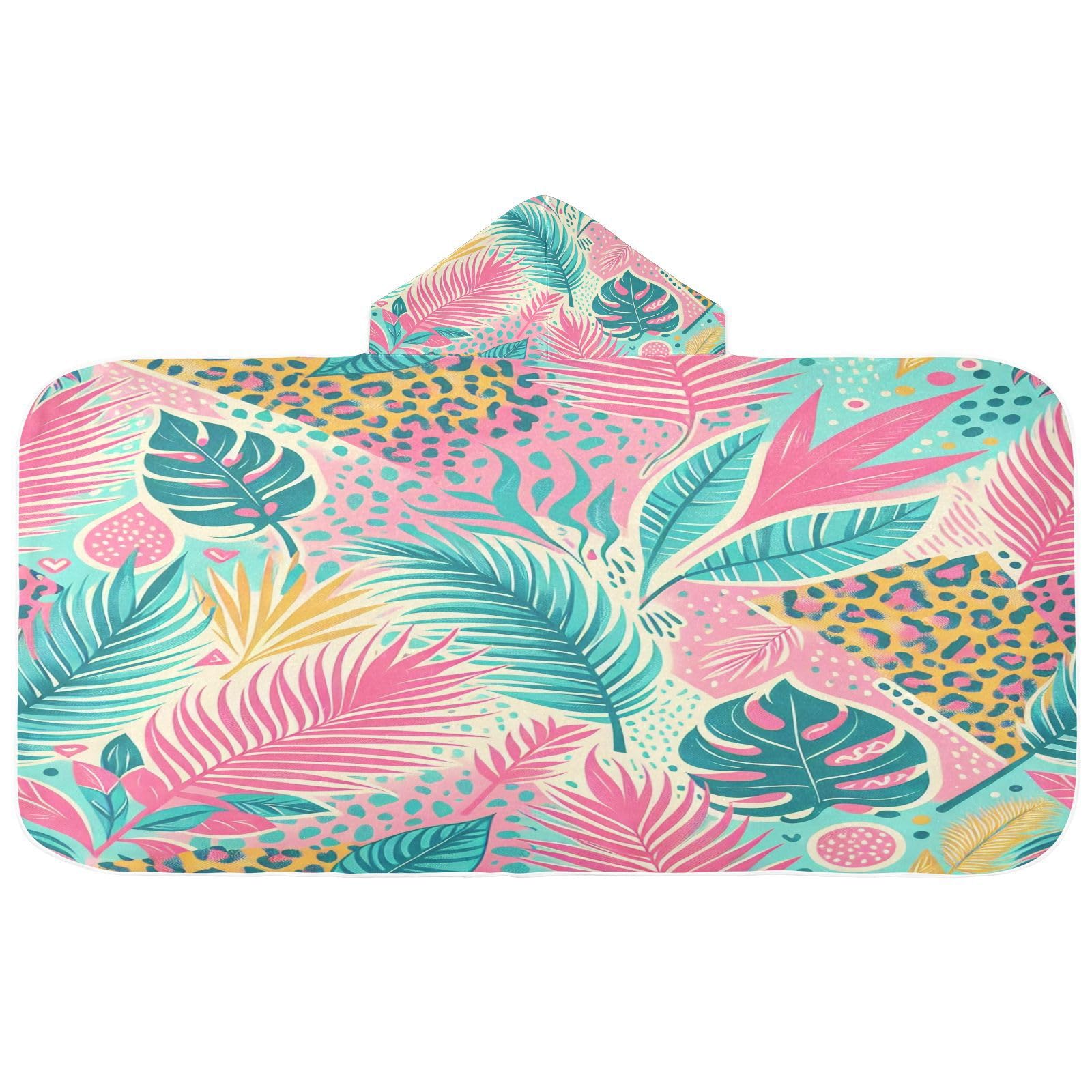 Kigai Palm Leaves Hooded Beach Towel for Kids Soft Absorbent Quick Dry Bath Towel with Hood Lightweight Toddler Shower Pool Bath Wrap for Boys Girls