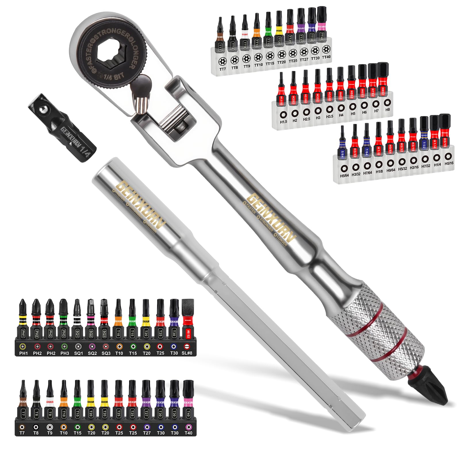 GEINXURN 60Pcs Screwdriver Set with 180° Pivoting 13-Position