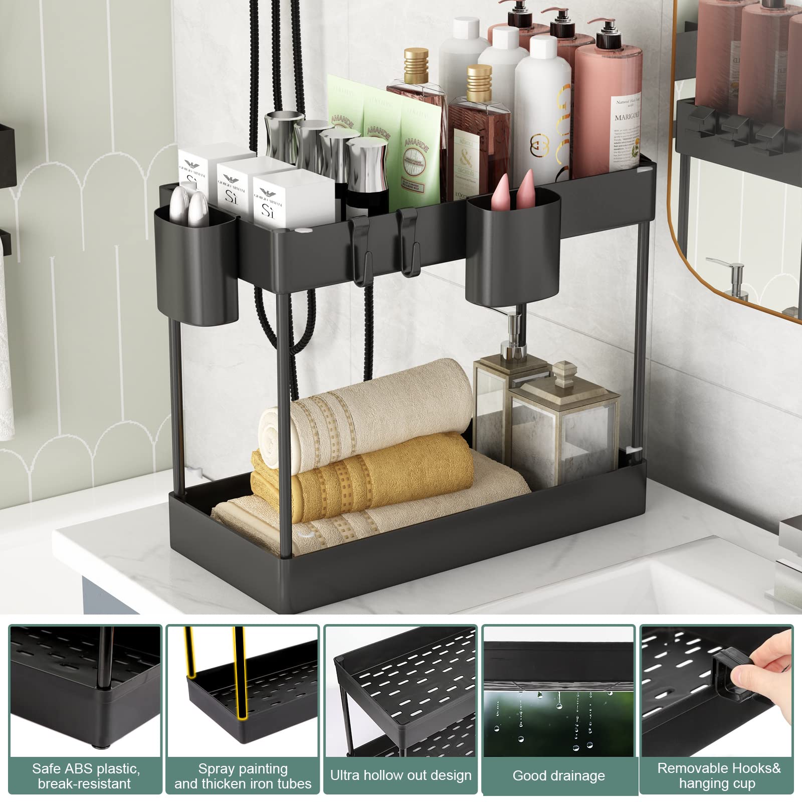 Buy 2 Pack Under Sink Organizer Stackable 2 Size 2 Tier Bathroom Under