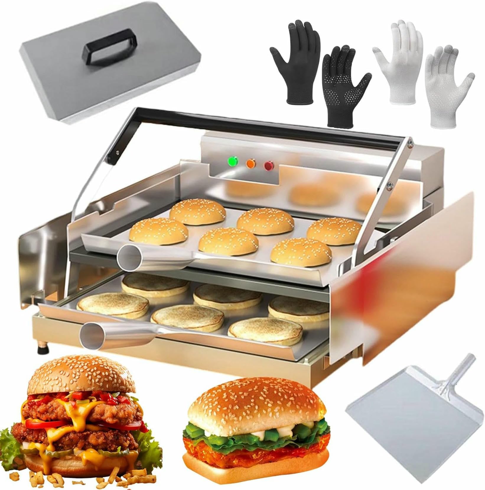 Tostadore Elettrico Commerciale Per Panini Da Hamburger, Cronometro Automatico Da 0 A 3 Minuti E Temperatura Regolabile Da 50 A 300 ° C, Macchina Per Fornare Panini A Doppio Strato Per Panetterie